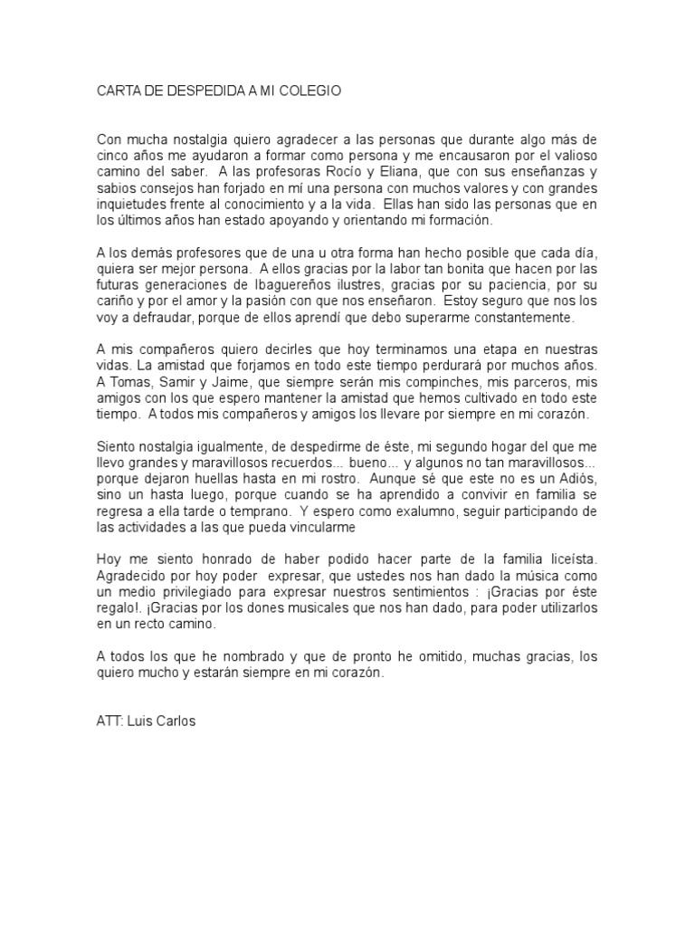 Carta De Despedida