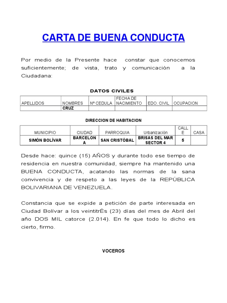 Carta de Buena Conducta