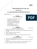M.B.A. DEGREE EXAMINATION December 2014: Labour Welfare and Industrial Relations
