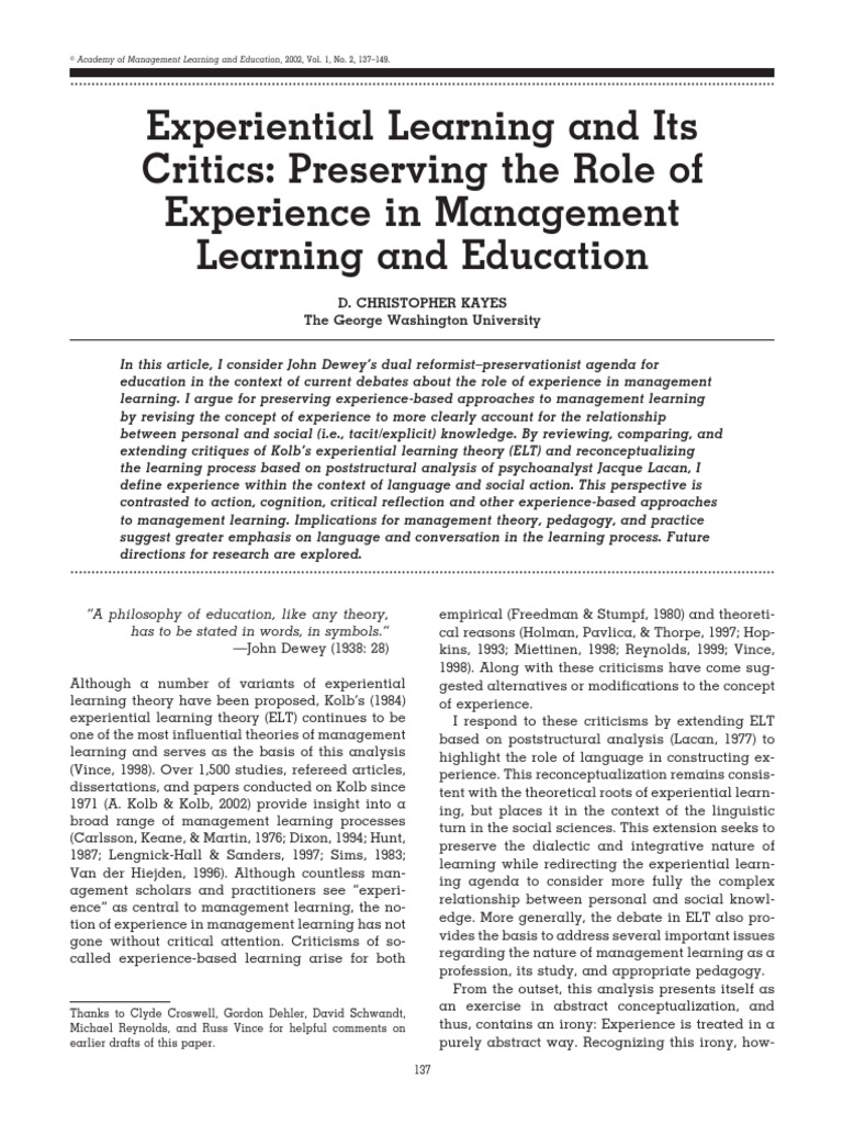 Revising Experiential Learning in Management | PDF | Id | Learning ...