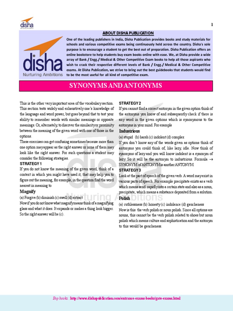 Synonyms & Antonyms | PDF | Test (Assessment) | Holism