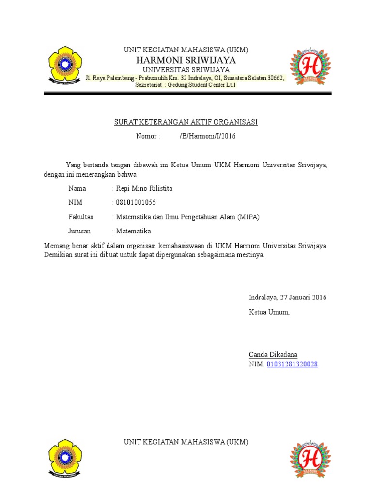 Surat Keterangan Aktif Anisasi Ukm