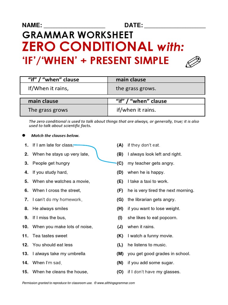 conditional 0 worksheet and key 2 pdf