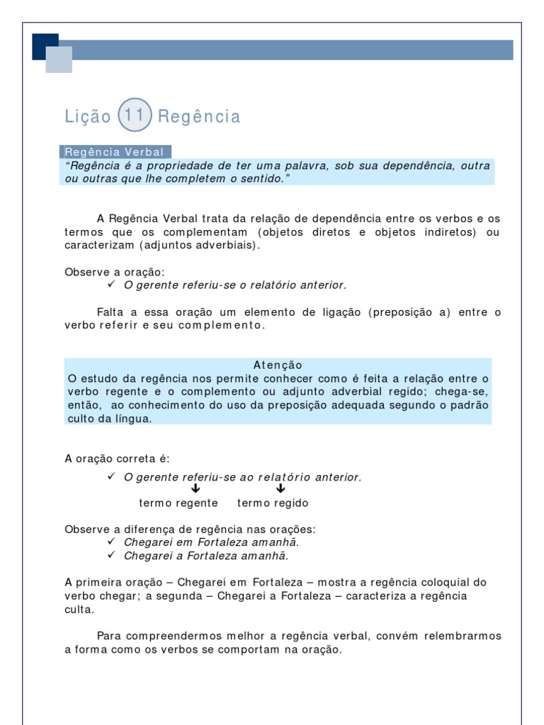 Português - Gramática Eletrônica 11 - Regência | PDF | Pronome | Objeto ...
