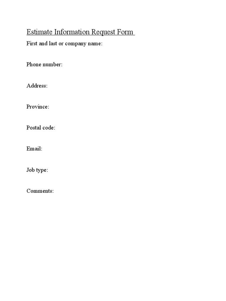 Estimate Information Request Form | PDF