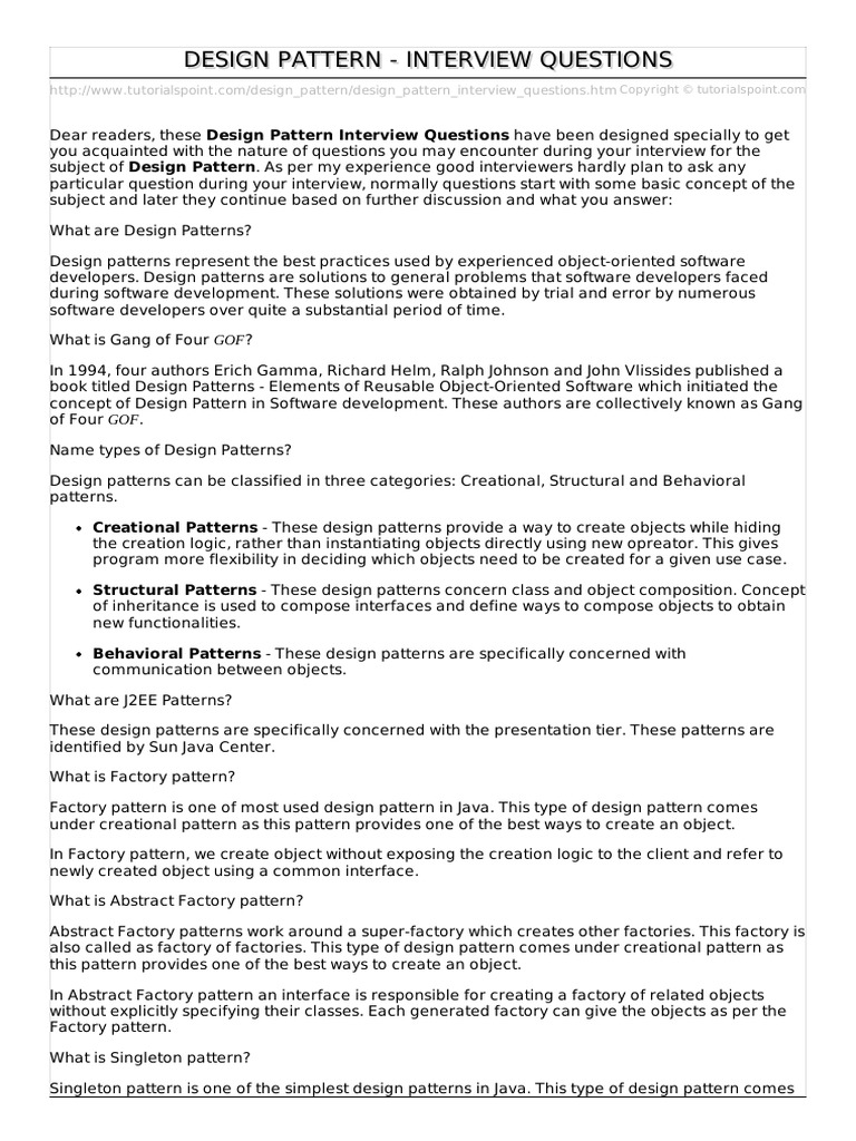 Design Pattern Interview Questions | PDF | Class (Computer Programming ...
