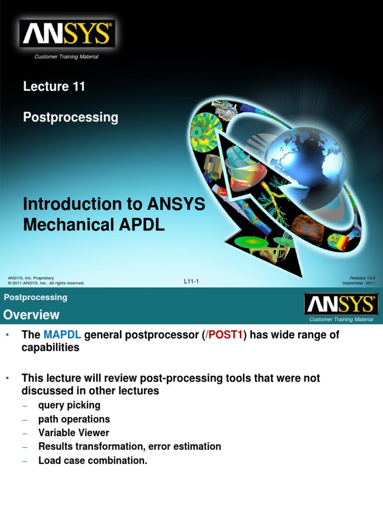 MAPDL Intro 13.0 L11 Postprocessing | PDF | Coordinate System | Stress ...