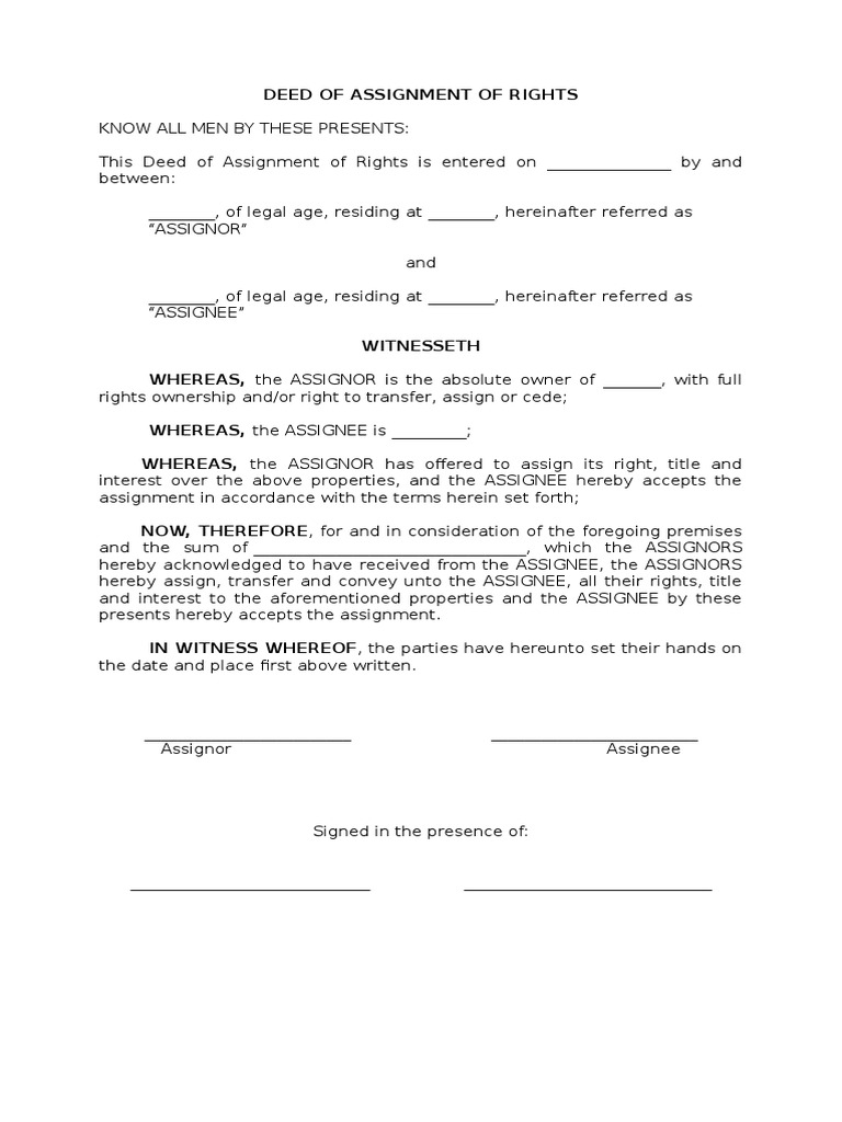 notice of assignment and deed of assignment