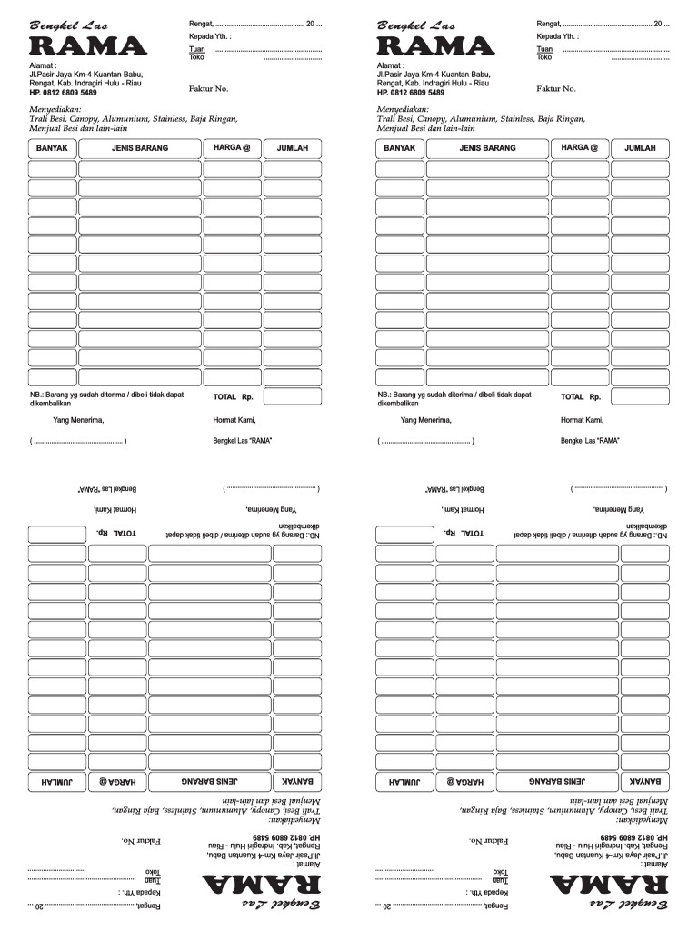 Nota Bengkel Las Rama