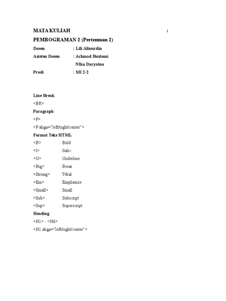 Mata Kuliah: PEMROGRAMAN 2 (Pertemuan 2) | PDF