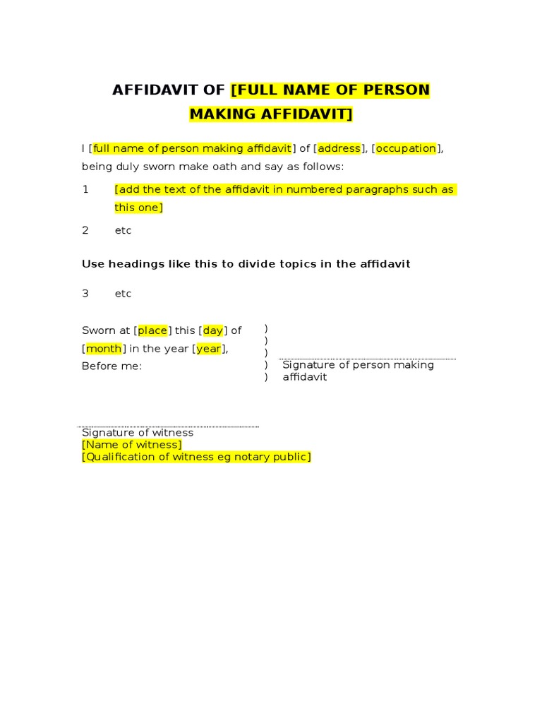 Affidavit Template for Legal Use | PDF