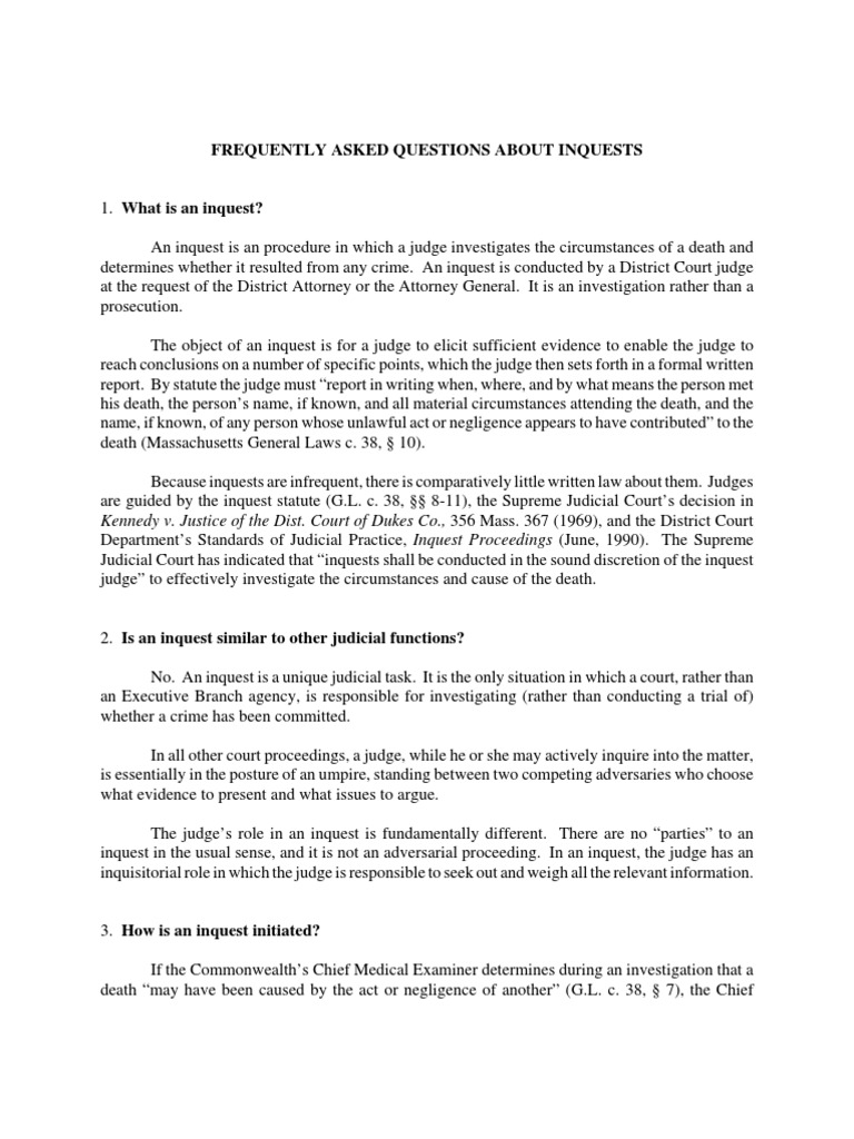 Inquest Process: Key FAQs Explained | PDF | Witness | Evidence (Law)