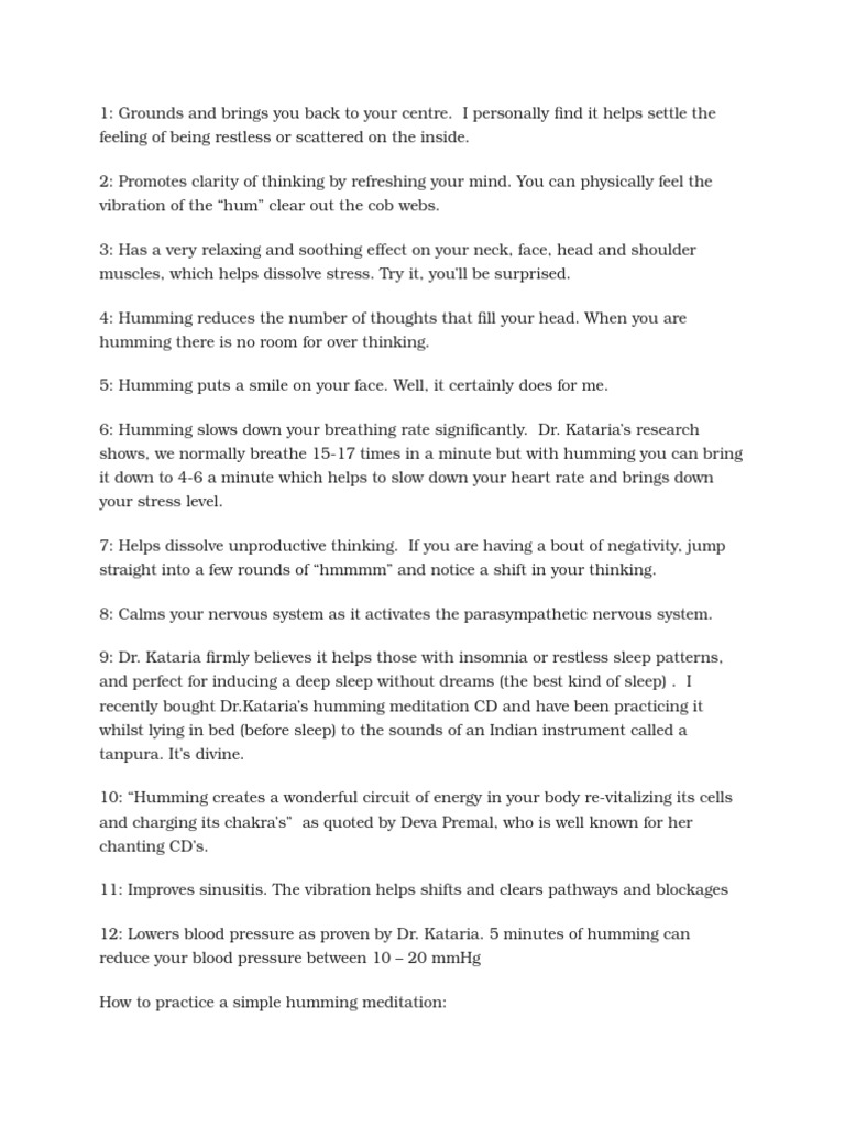 Humming Benefits PDF Breathing Meditation