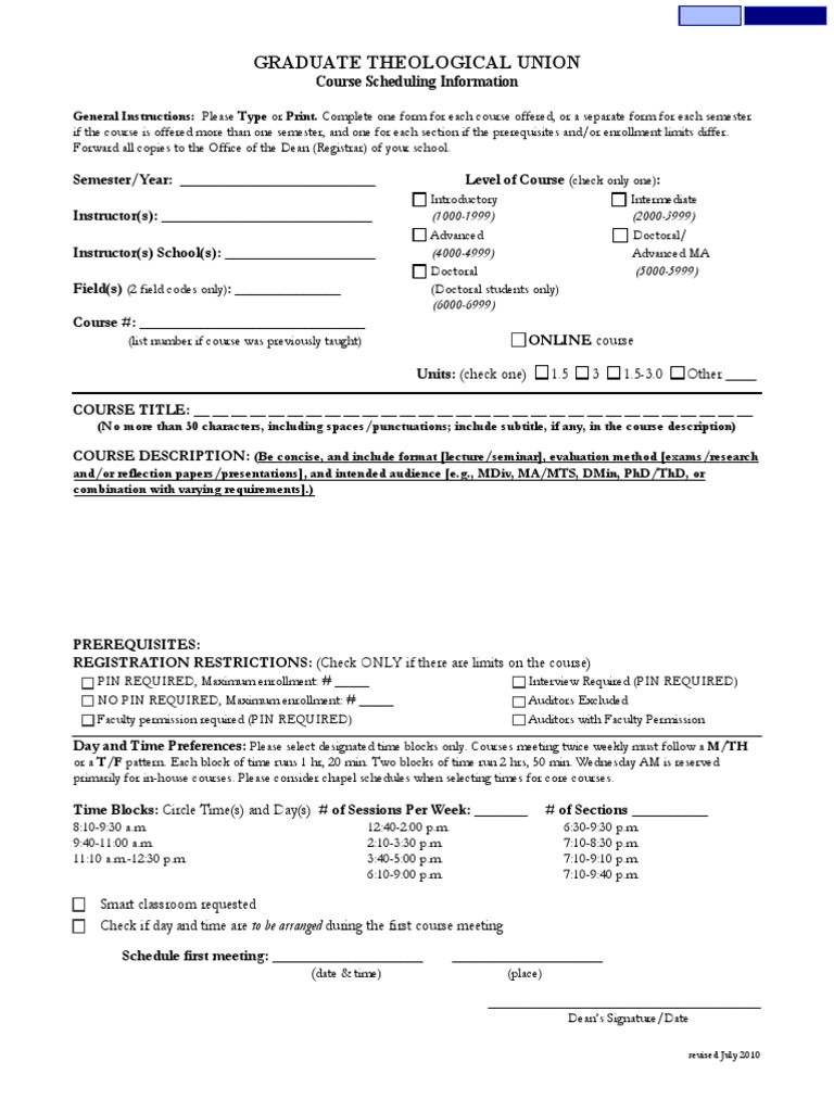 Graduate Theological Course Scheduling Guide | PDF