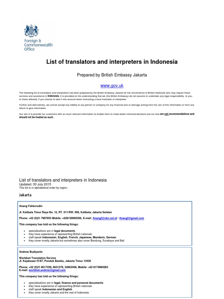 List of Sworn Translators and Intepreters 2 PDF Jakarta Indonesia