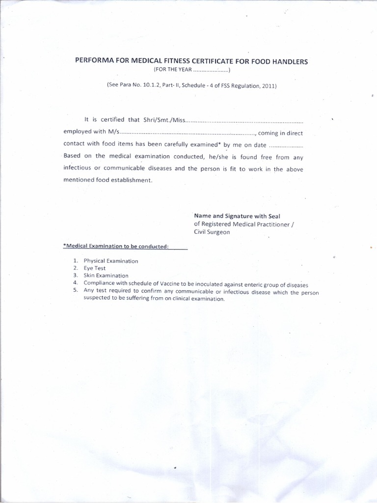 Proforma for Medical Fitness Certificate