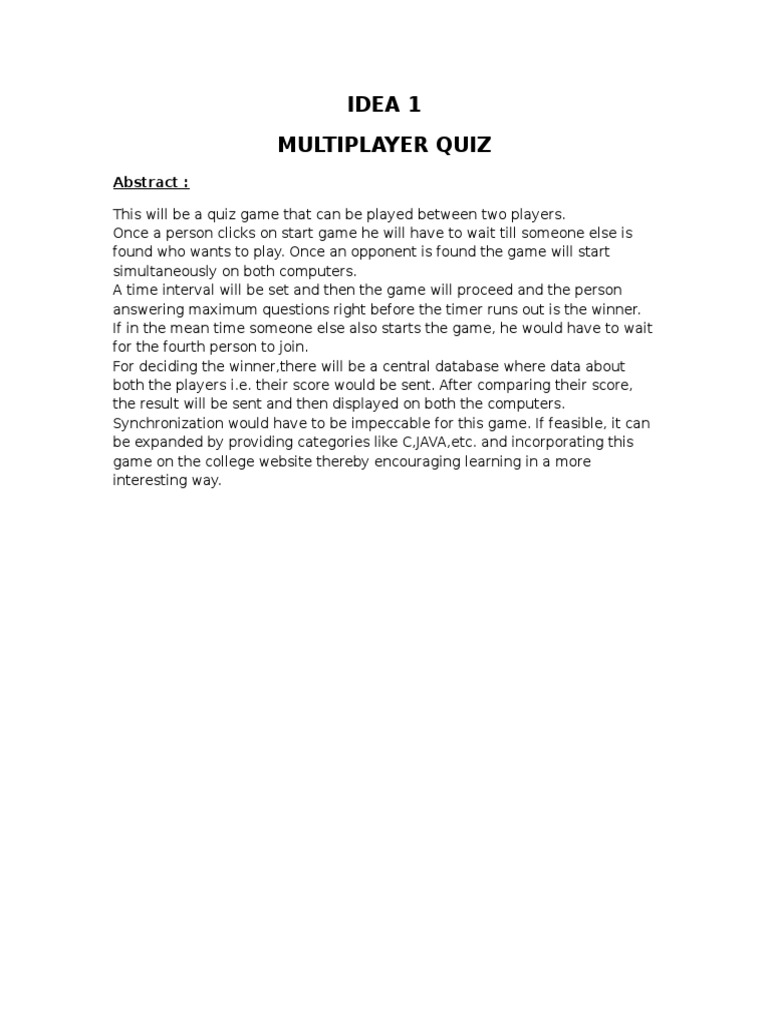 Multiplayer Quiz Game Concept | PDF