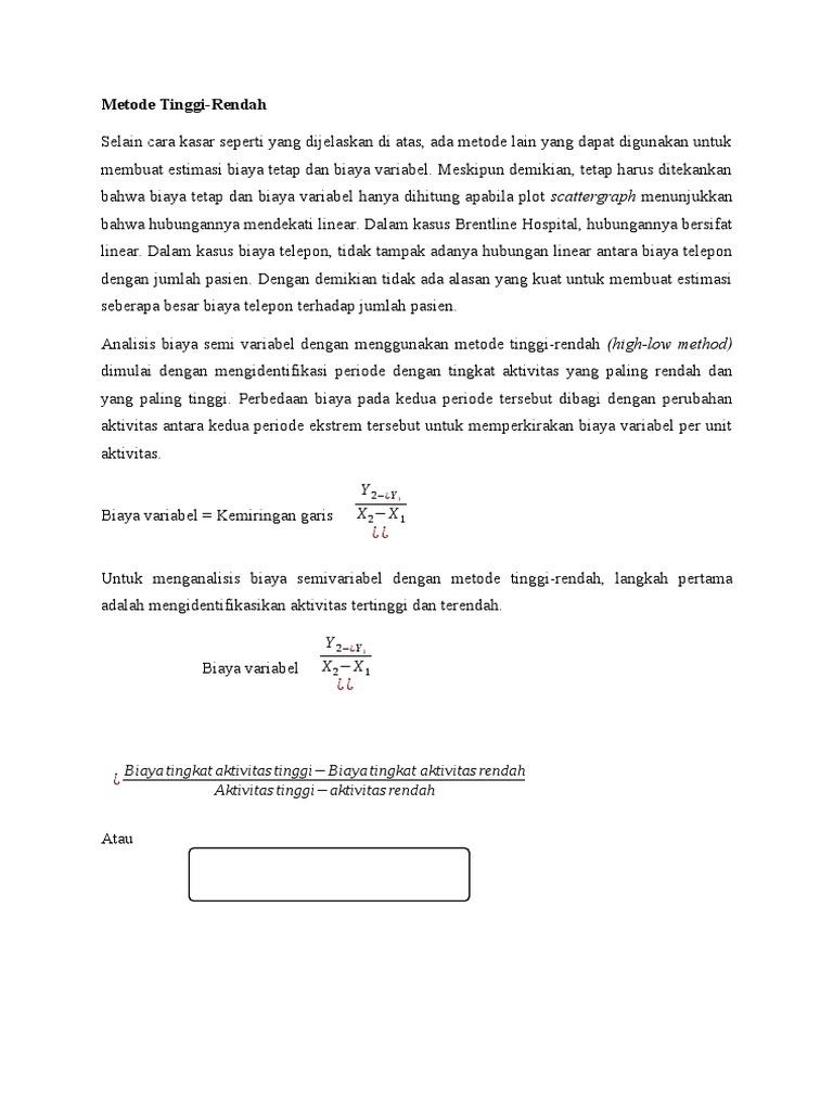 Perilaku biaya metode tinggi rendah