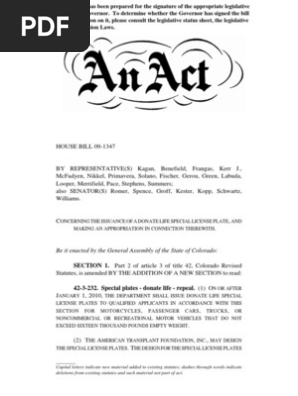 HB1347-Donate Life License Plates
