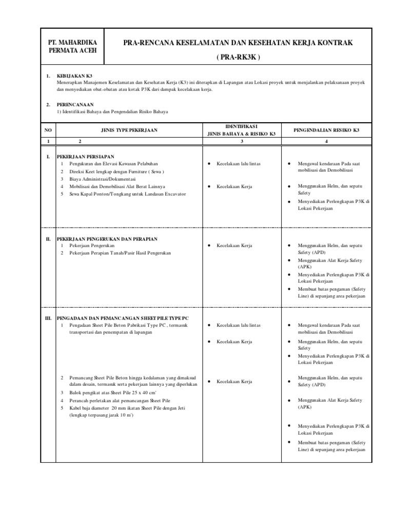 Rencana K3 untuk Proyek Konstruksi | PDF | Teknologi & Rekayasa