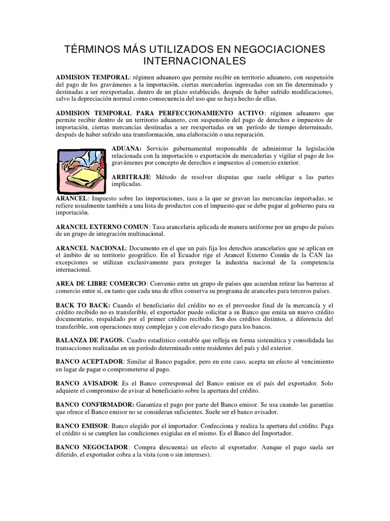 Glosario Terminos Negocios Carta de crédito aduana