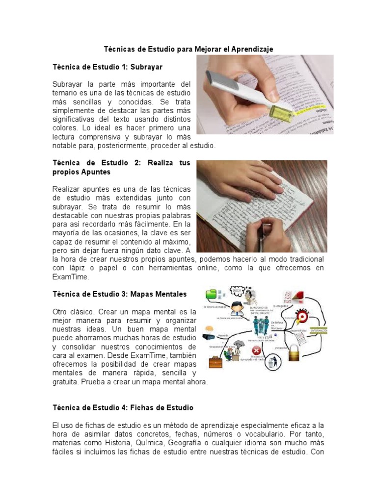 Técnicas de Estudio para Mejorar El Aprendizaje | PDF | Mnemotécnico ...