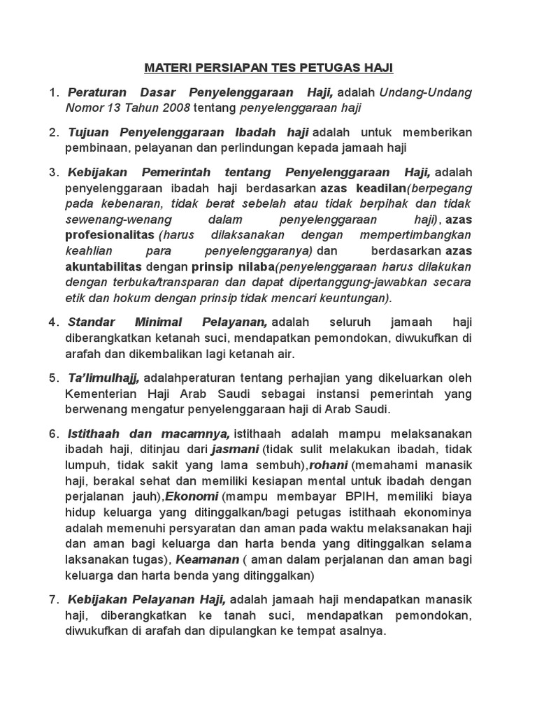 Materi Persiapan Tes Petugas Haji