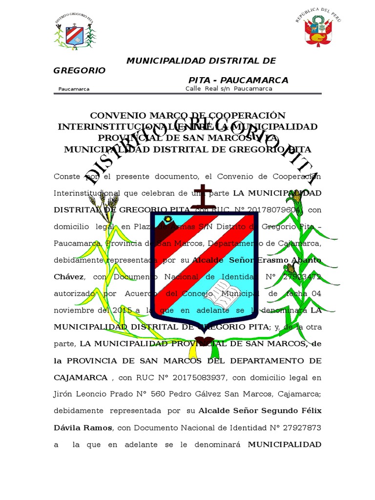 Convenio de Cooperación San Marcos-Gregorio Pita | PDF | Gobierno local ...