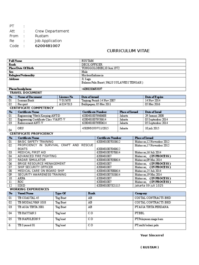 Deck Officer Job Application CV | PDF
