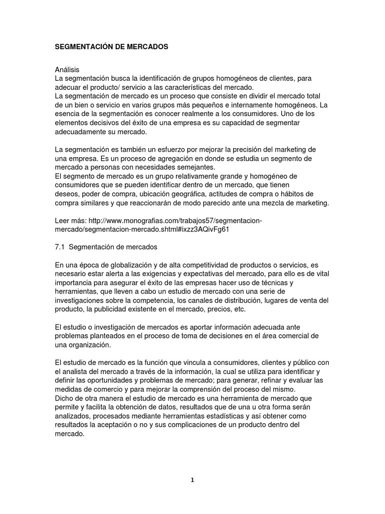 Segmentación de Mercados | PDF | Mercado (economía) | Producto (Negocio)