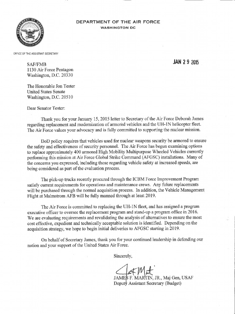 Tester Letter To Secretary James | PDF