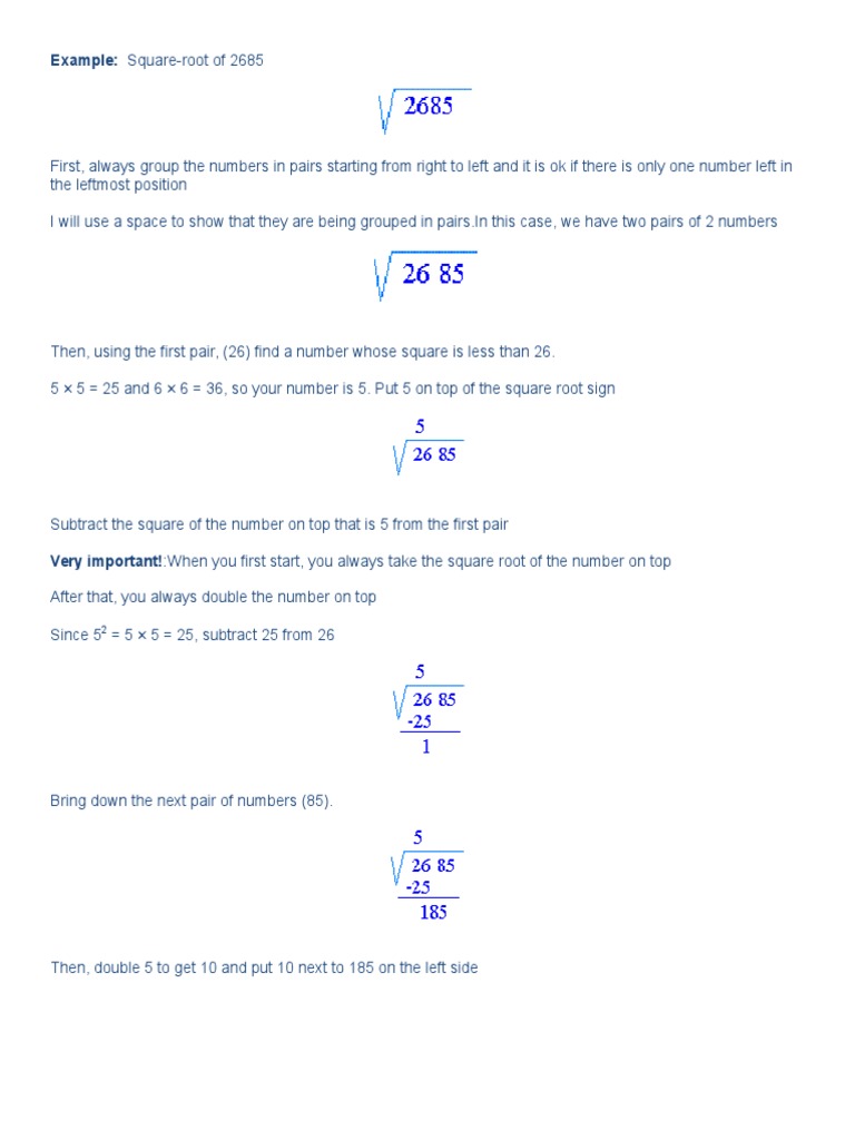 Square Root Algorithm | PDF | Numbers | Mathematical Objects