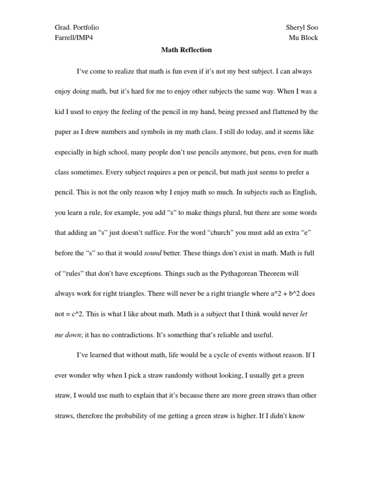 Reflection essay about a class