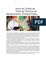 Determinación de Costos de Mano de Obra de Técnicos de Mantenimiento