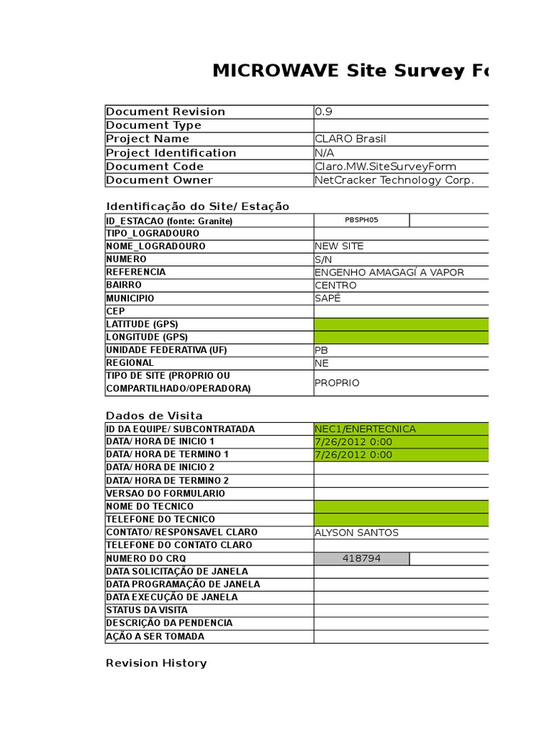 Claro Brasil Microwave Site Survey Form | PDF | Intellectual Works ...