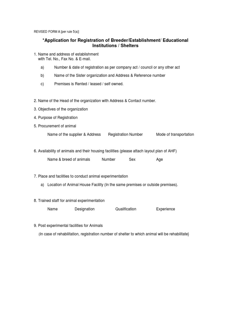 Application For Registration of Breeder/Establishment/ Educational ...