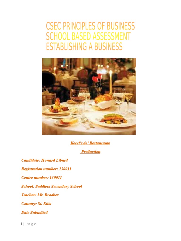 Principles of Business Sba Entrepreneurship Restaurants