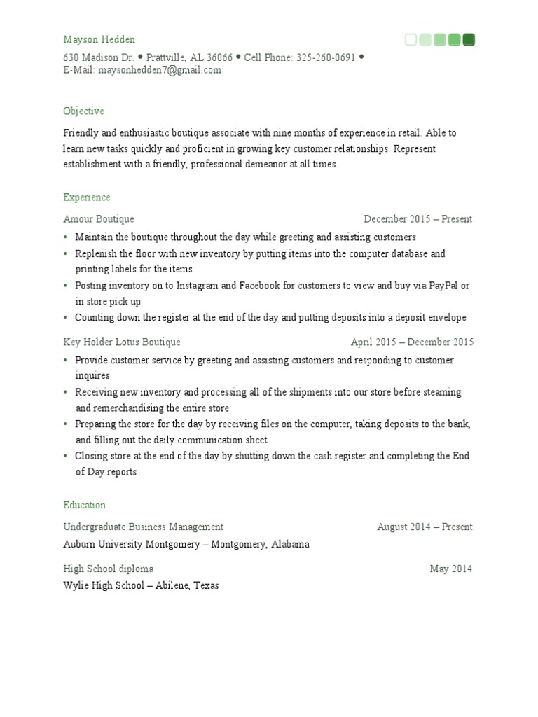 Retail Experience of Mayson Hedden | PDF | Business