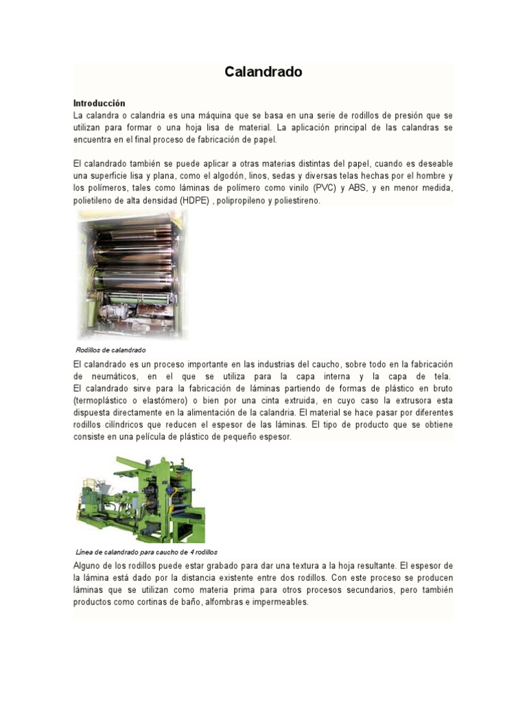 Proceso de Calandrado de Materiales | PDF | Papel | Química