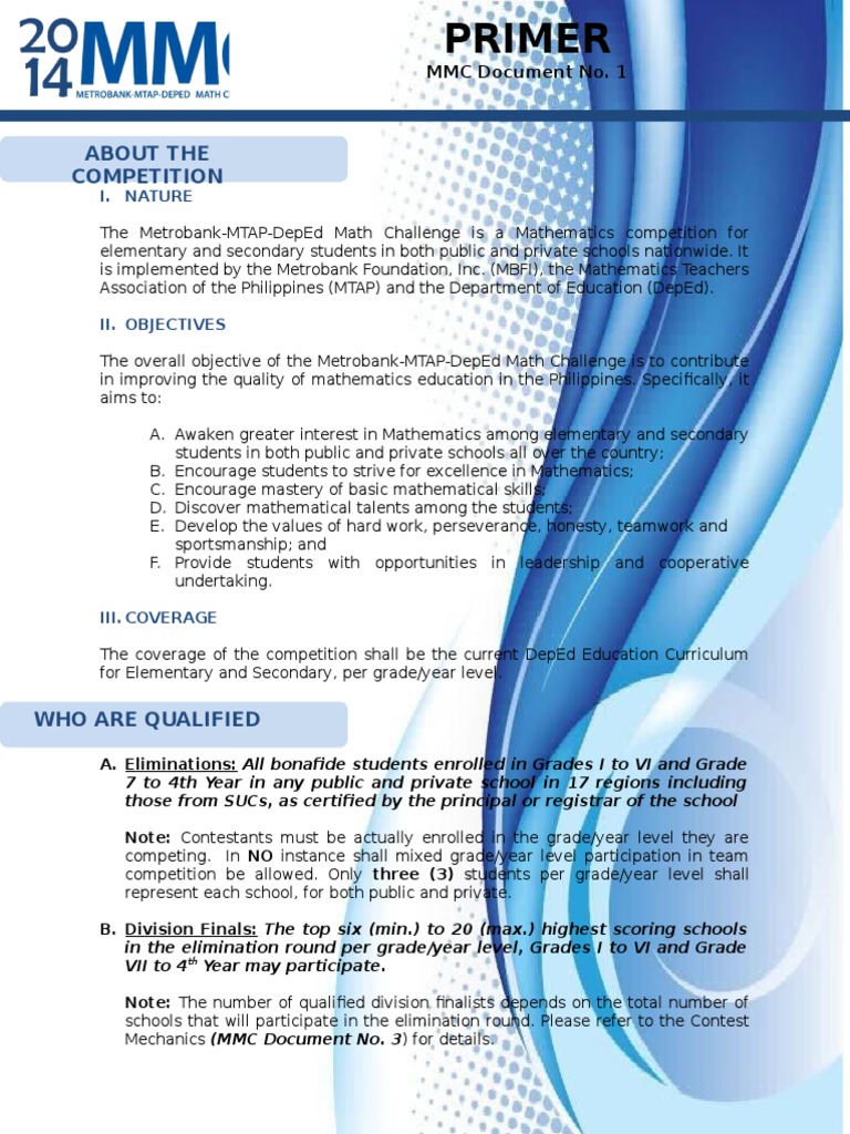 Metrobank-MTAP-DepEd Math Challenge Guide | PDF | Test (Assessment ...