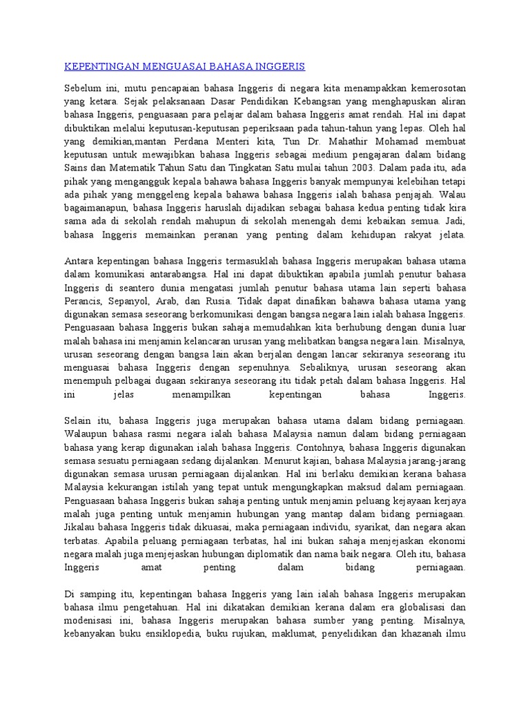 Kepentingan Menguasai Bahasa Inggeris