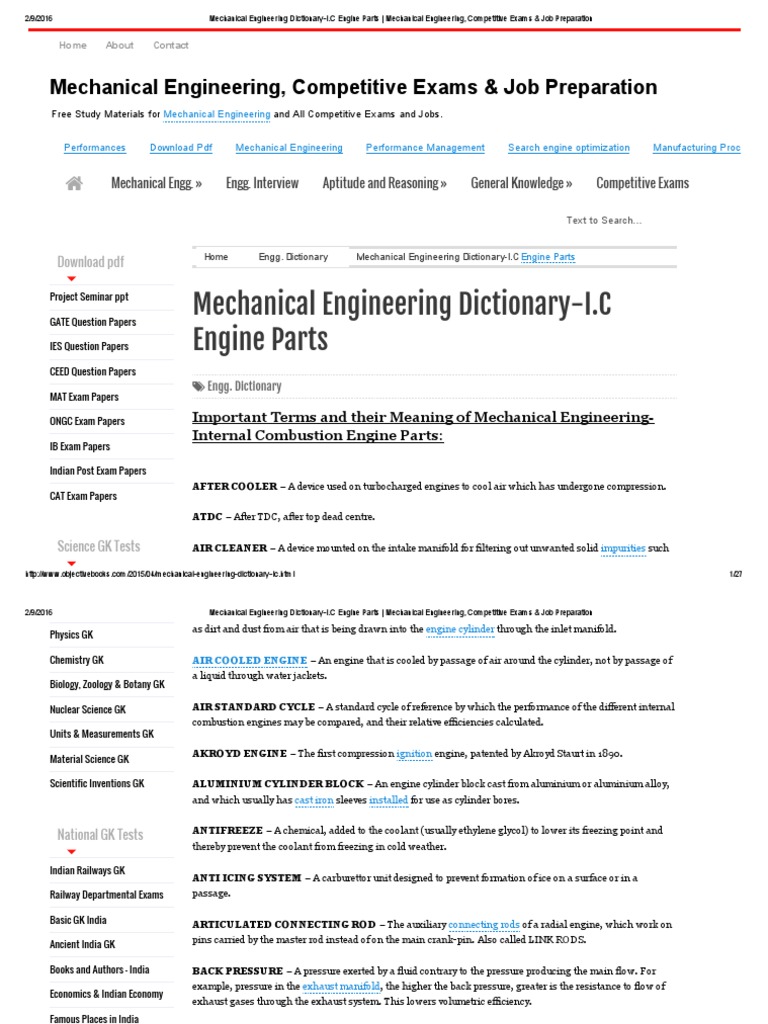 Mechanical Engineering DictionaryI Internal Combustion Engine