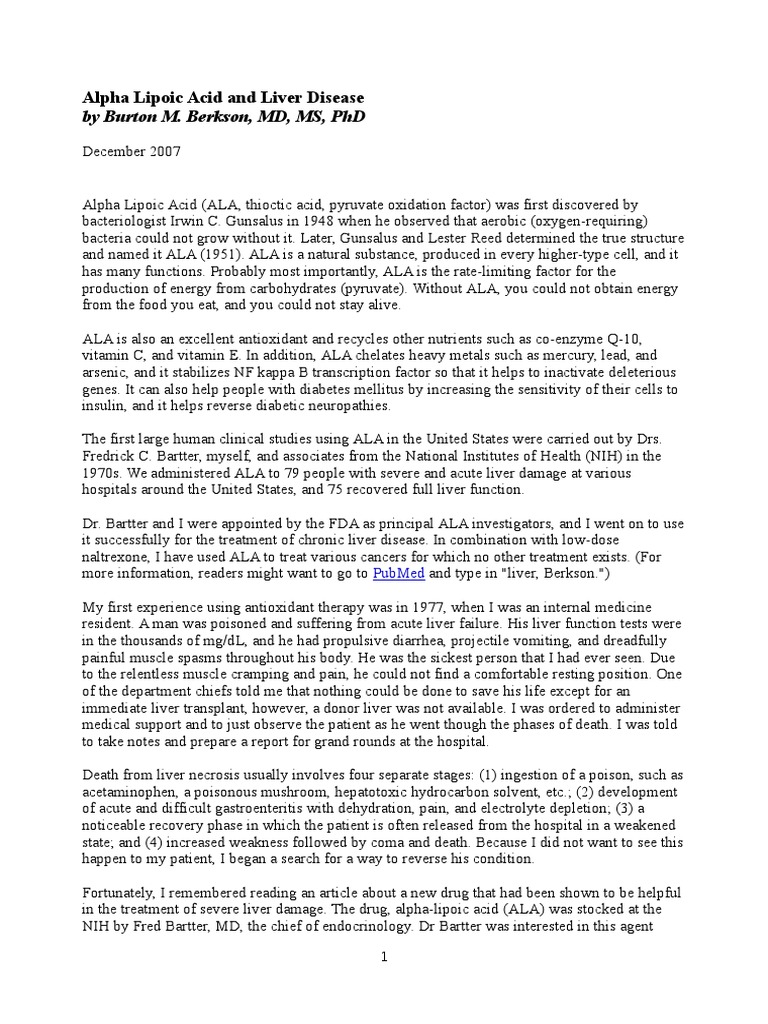 Alpha Lipoic Acid and Liver Disease PDF Hepatitis Hepatitis C