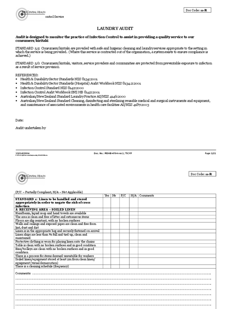 Laundry Audit Infection Control Hand Washing