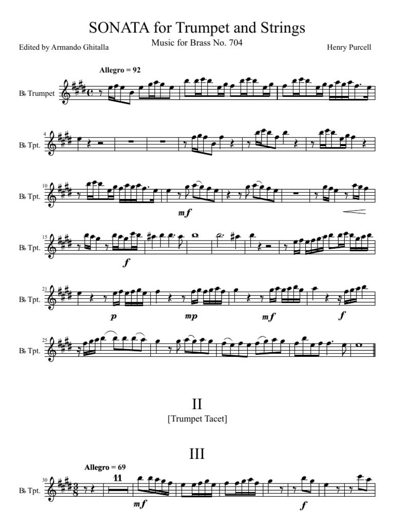 Purcell Sonata For Trumpet And Strings In D Major