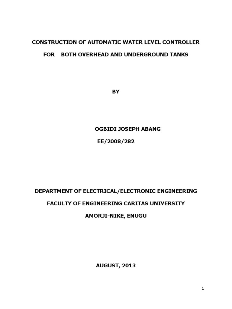 Construction Of Automatic Water Level Controller For Both Overhead And Underground Tanks Diode Rectifier