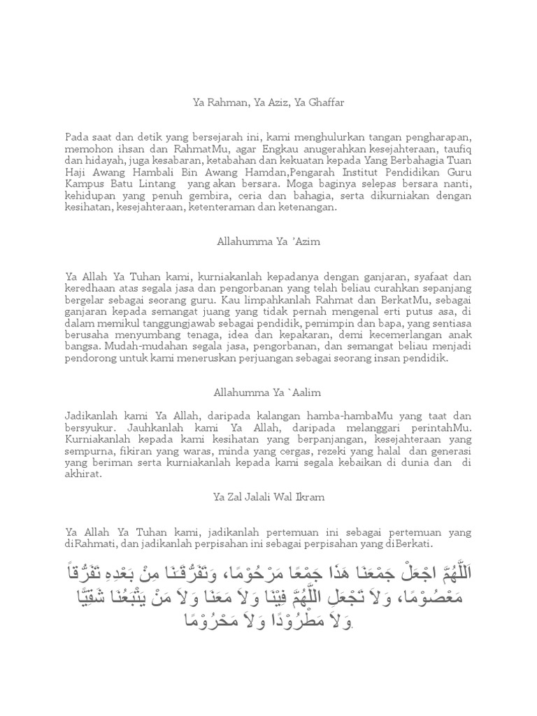 Doa Majlis Perpisahan Pengarah Pdf