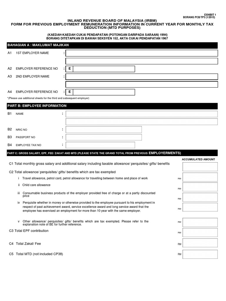 Borang Tp3 2015 English Version Pdf Employee Benefits Government Finances