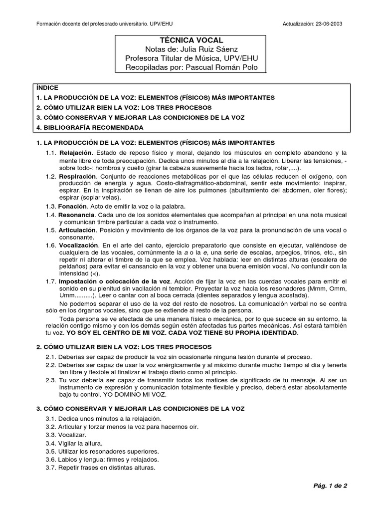 Técnicas para Mejorar la Voz Docente | PDF