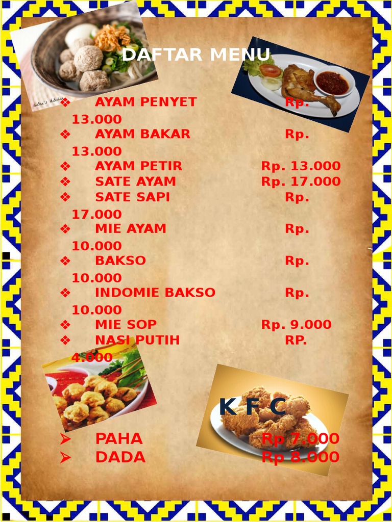 Daftar  Menu  Makanan  Ms Word  Daftar  Menu  Makanan  Ms Word